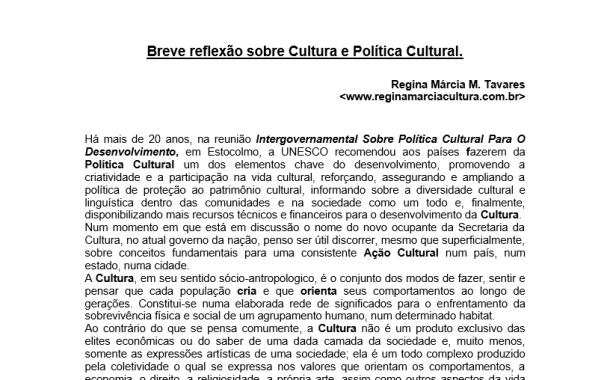 Breve reflexão sobre Cultura e Política Cultural